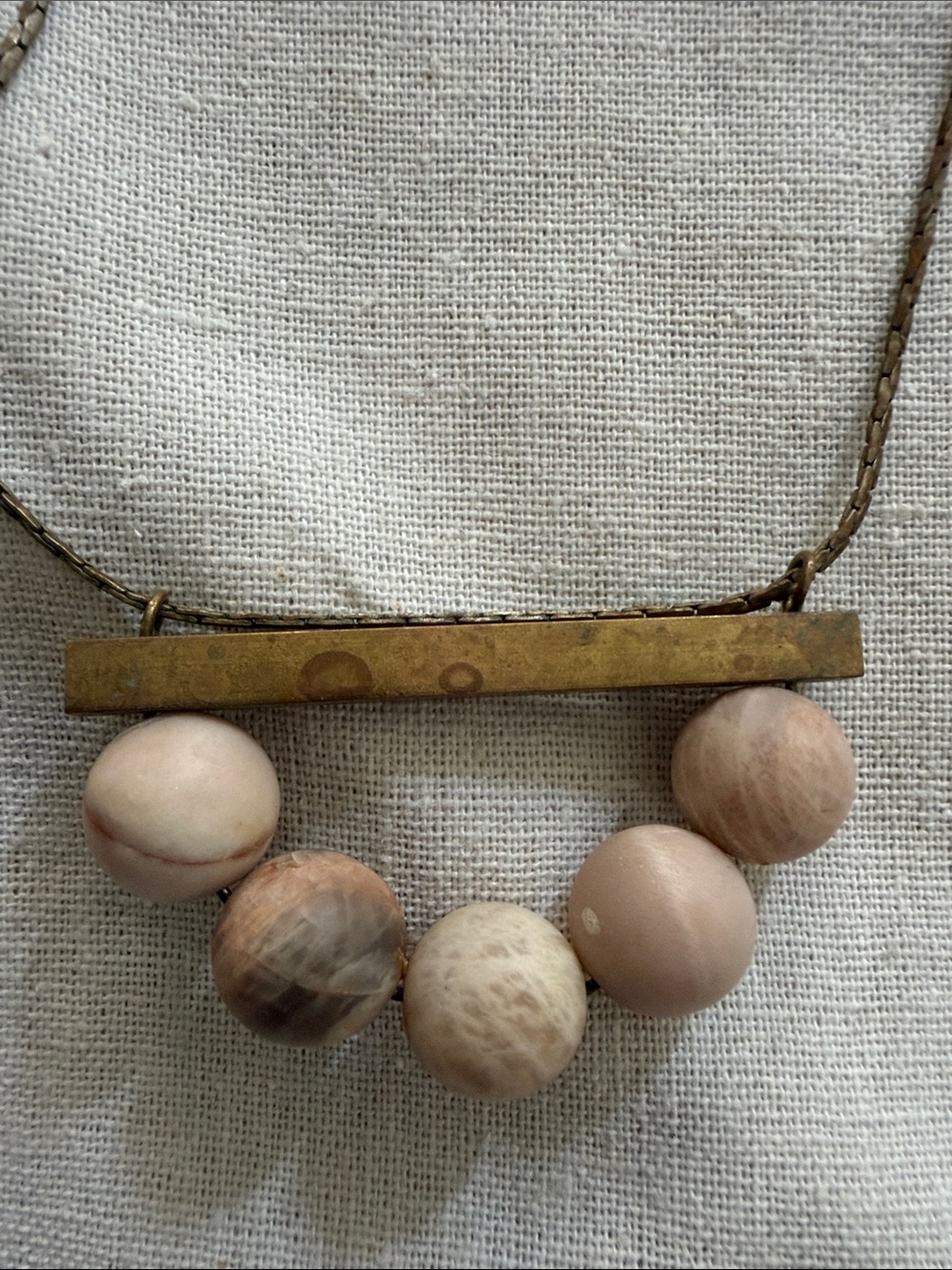 Minimalist Pink Bead Bar Necklace with Brass Accent - Picture 2 of 3